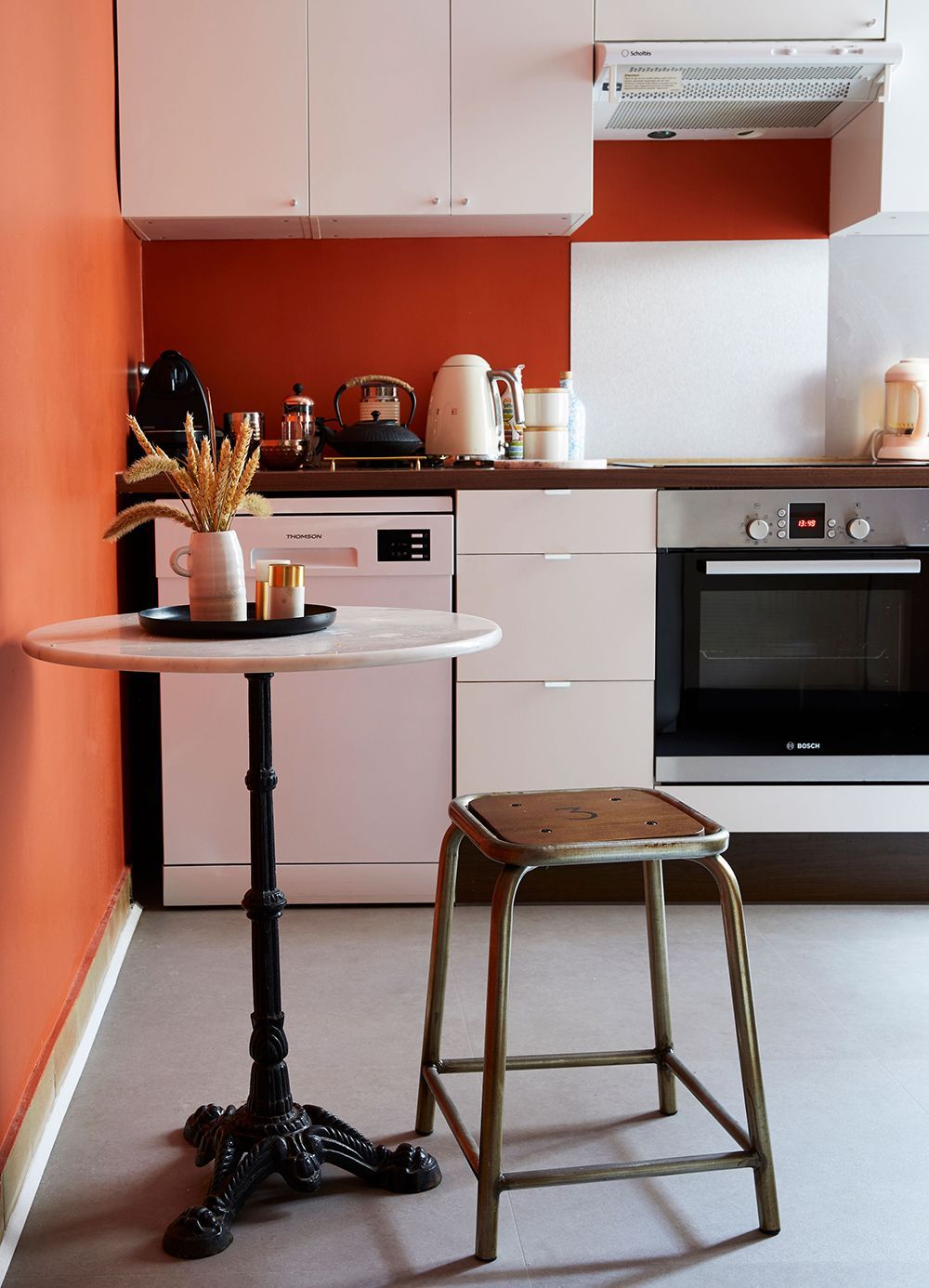 Parisian Kitchen with Marble Bistro Side Table via Cup of Jo