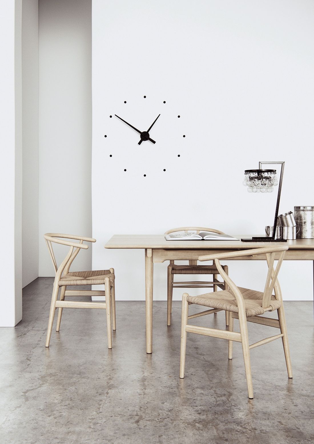 Scandinavian Dining Room with Beige Wishbone Chairs