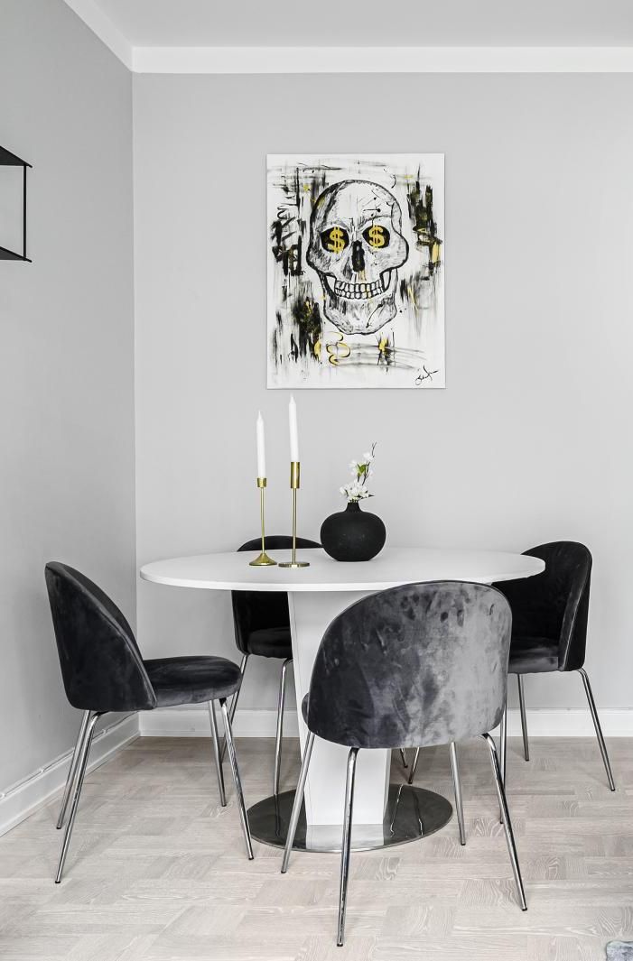 Scandinavian Dining Room with Gray Velvet Chairs via vaningen.se