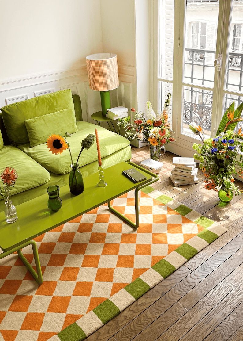 Boho green orange rugs via abhishek