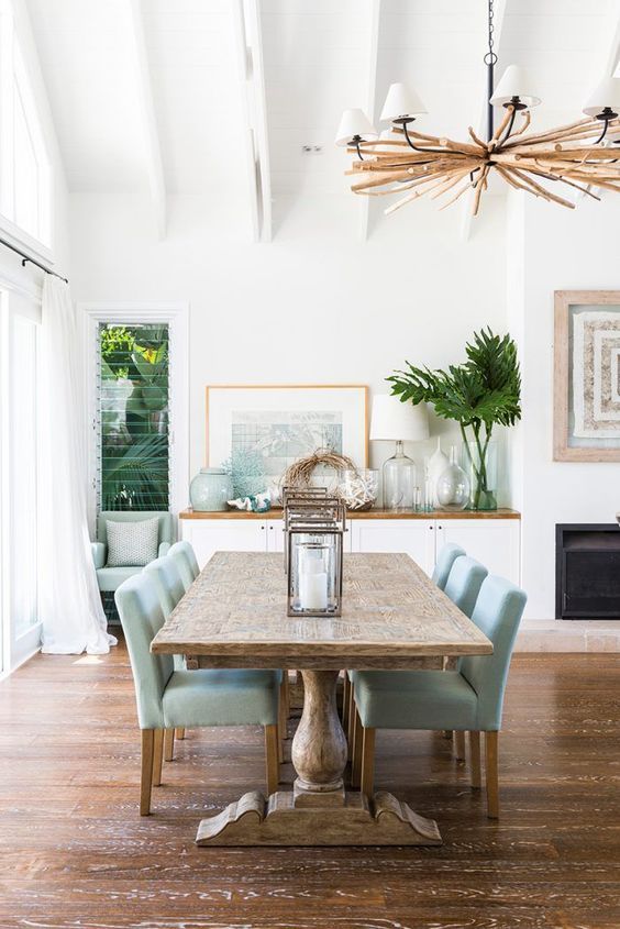 Coastal Dining Room with Driftwood Chandelier