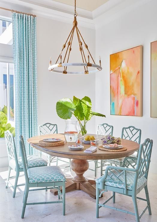 17 Most Inspiring Coastal Dining Rooms, Beachy Fabric For Dining Room Chairs