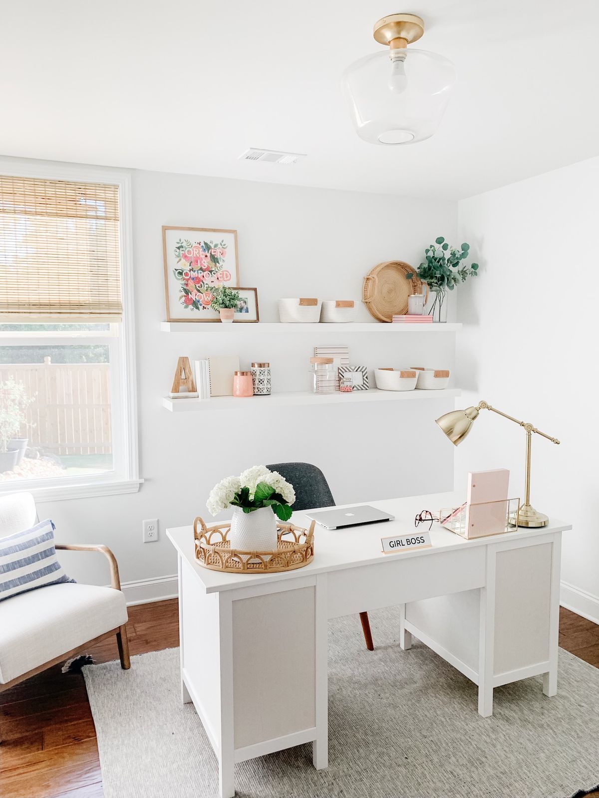 Coastal Office with Rattan Tray via amandarushholmes