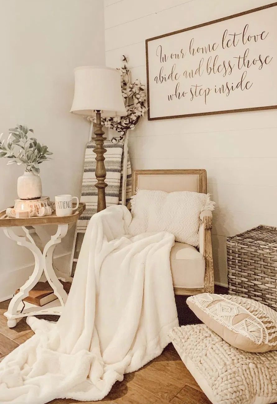 Farmhouse Side Tables in Reading Nook via Kayla Herndon