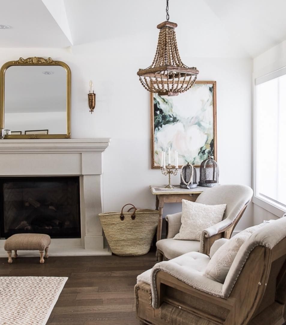 French Country Living Room with Straw Basket bag via @somuchbetterwithage