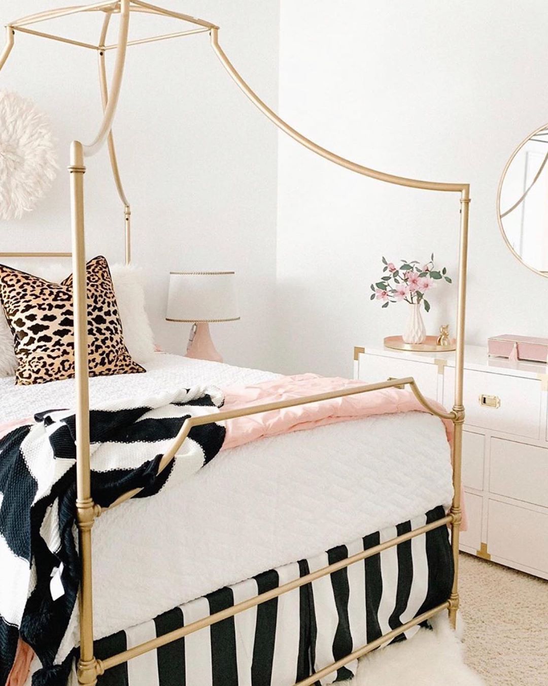 Glam Bedroom for Girls with Gold Canopy Bed via @shannongolddesign