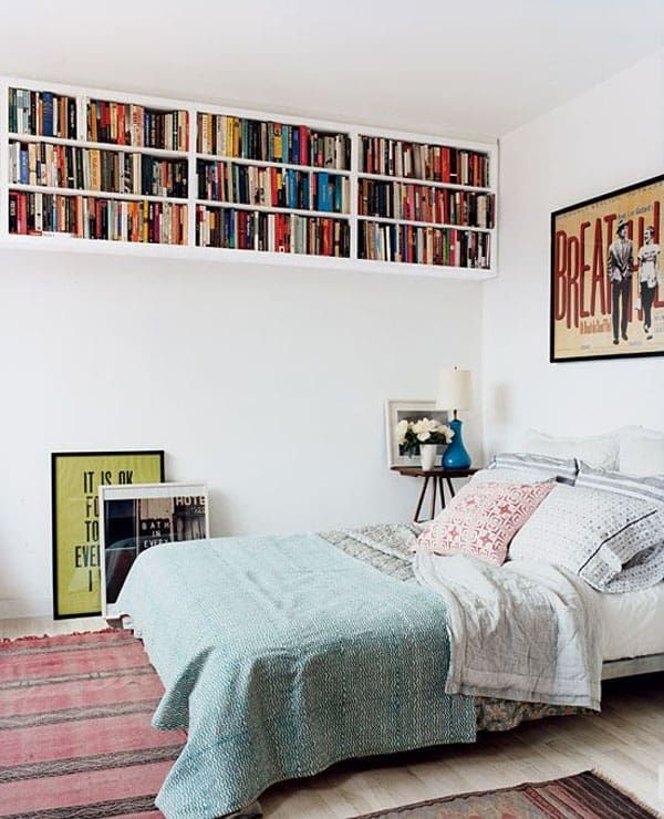 Bedroom with Upper Bookshelves