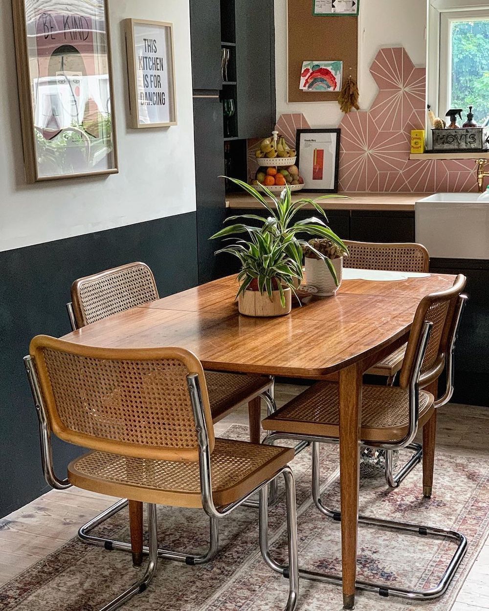 Bohemian Dining Room with Mid-Century Chairs and House Plants via @at_home_at_170