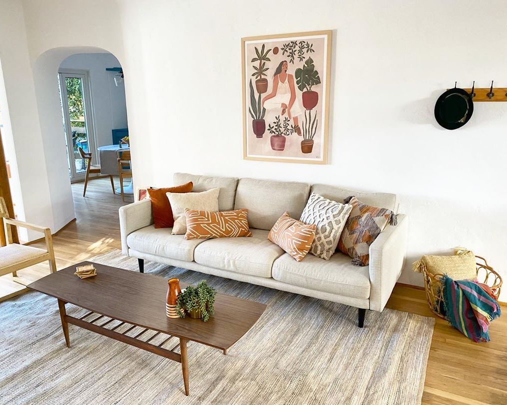Bohemian Living Room with Boho Artwork via @amberandhoney