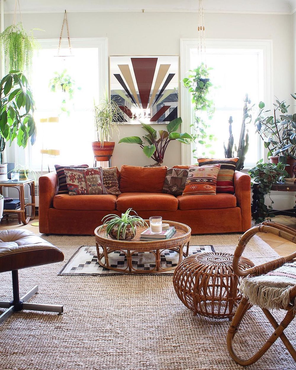 red boho living room