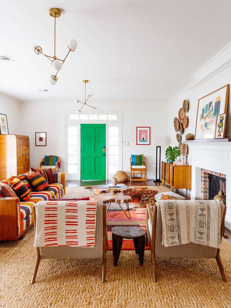 green bohemian living room