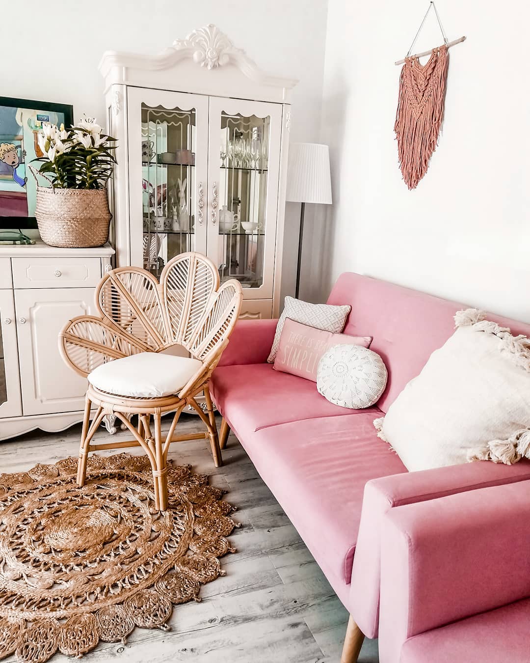 pink boho living room