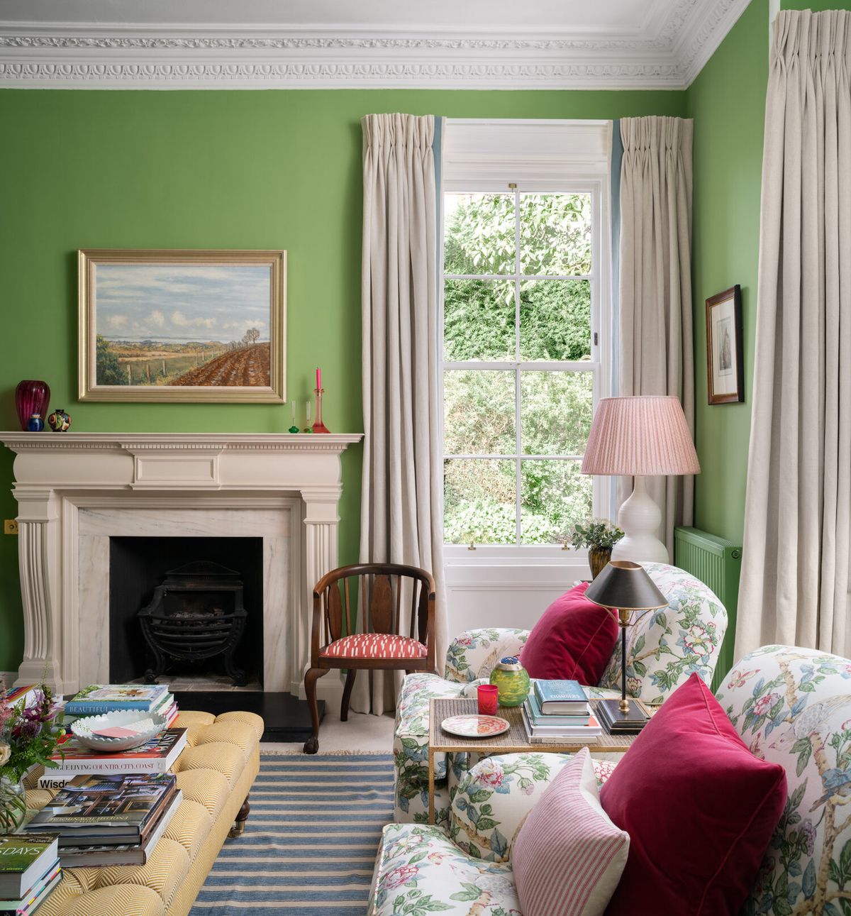 Bright Colors in an English Country Decor Living Room via jessicabuckley