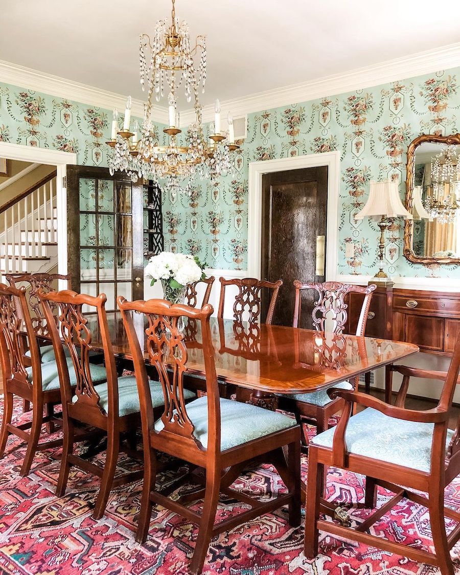 Chippendale Dining Chairs in English country dining room via @adornedsouthernhome