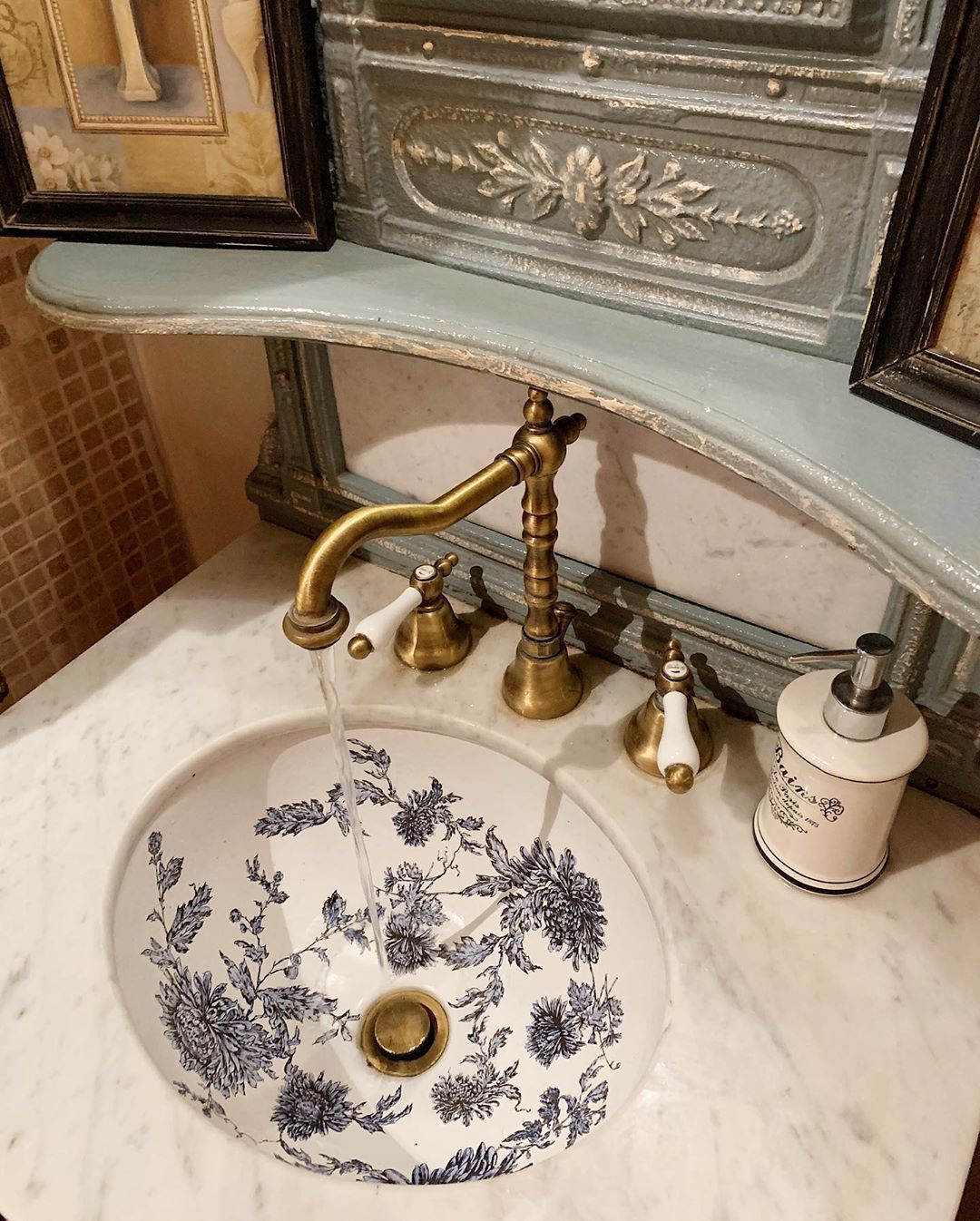 French Country Bathroom Sink with Botanical Engravings via @pktl_