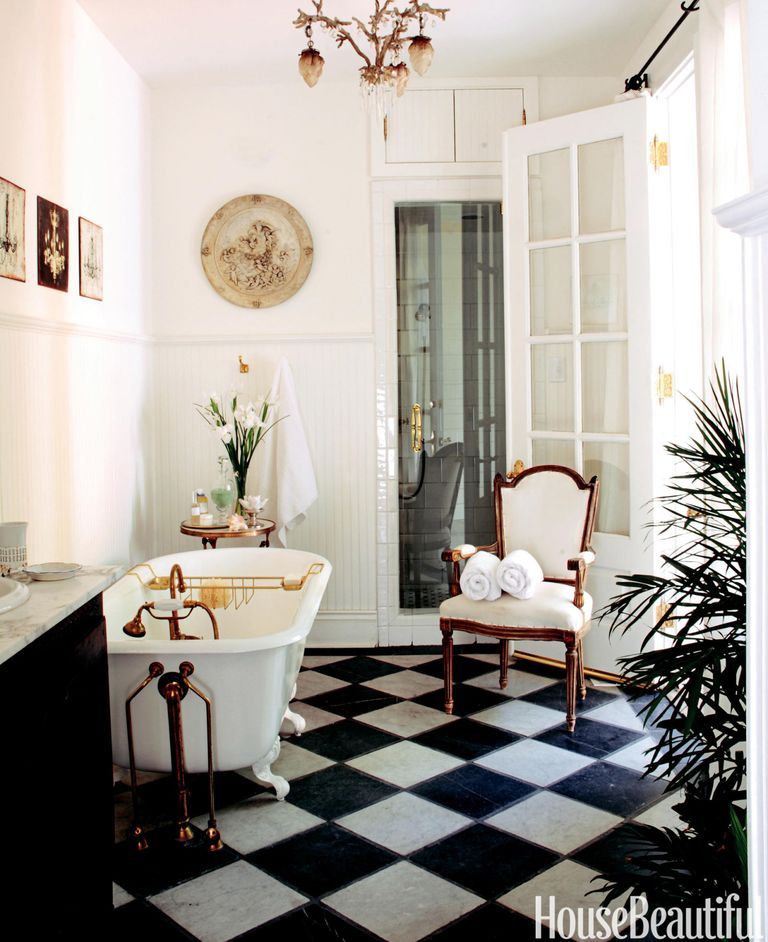 French Country Bathroom with Checkered Floors via Karyl Pierce Paxton House Beautiful