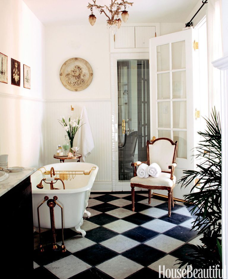 French Country Bathroom Ideas   French Country Bathroom With Checkered Floors Via Karyl Pierce Paxton House Beautiful 