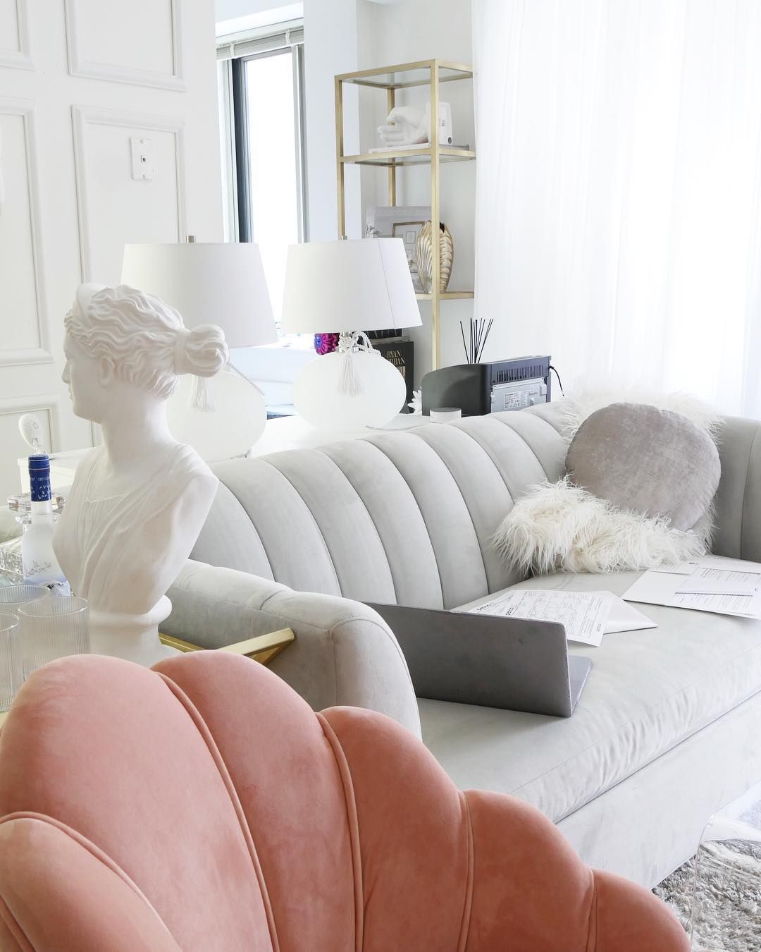 Glam Living Room with Channel Back Art Deco Furniture via @citychicdecor