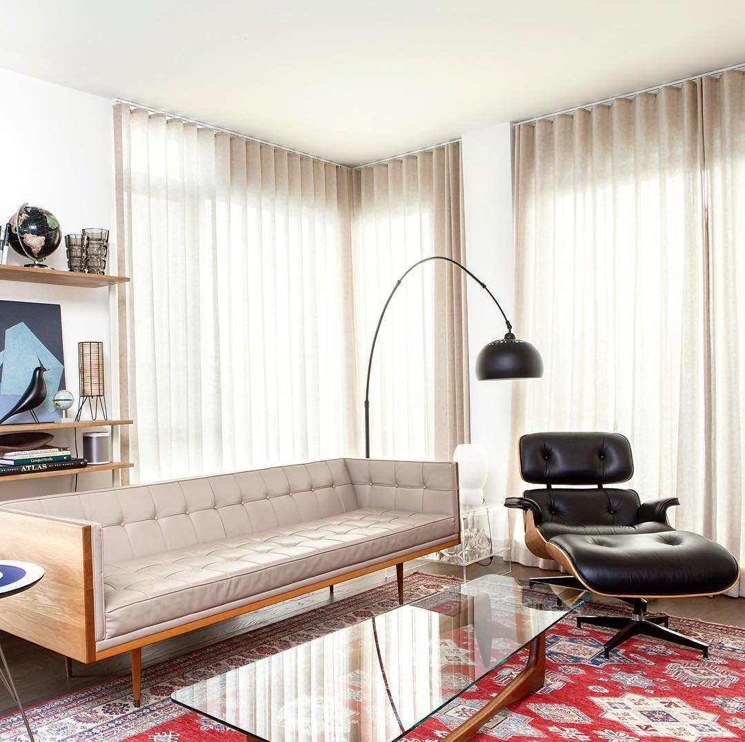 Mid-Century Modern Living Room with Eames Lounge Chair and Ottoman via @kielyramosphoto