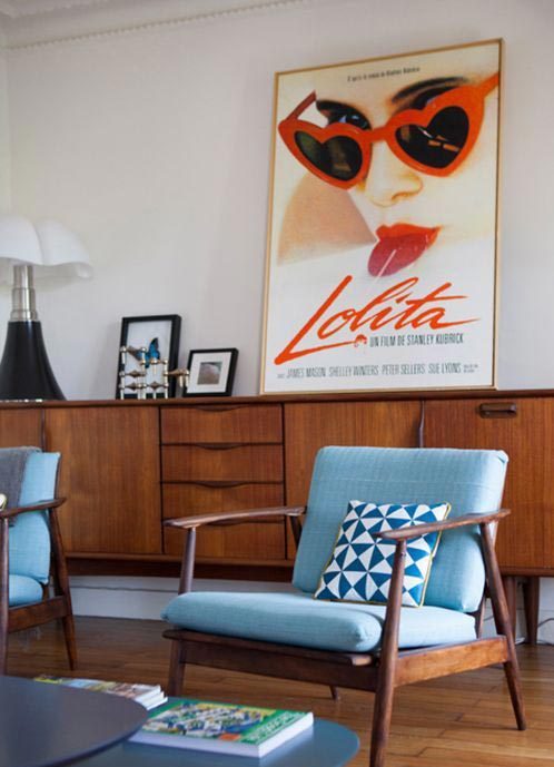 Mid-Century Modern Living Room with Lolita Film Poster