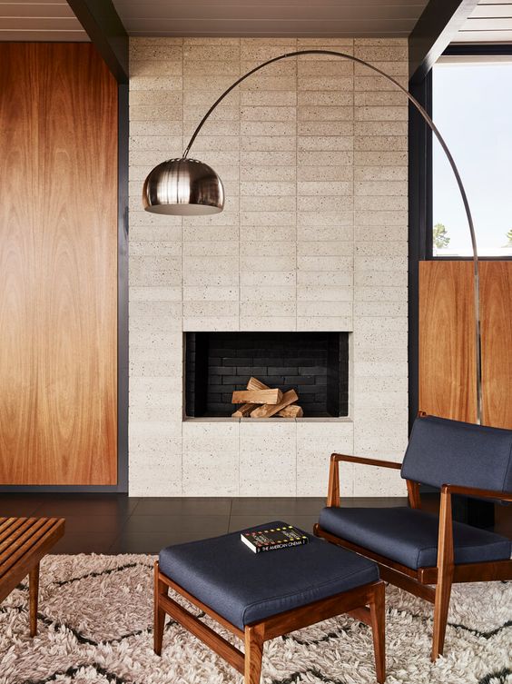 Mid-Century Modern Living Room with Silver Arc Lamp