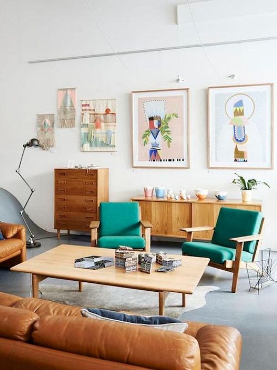 Mid-Century Modern Living Room with Warm Wood Furniture