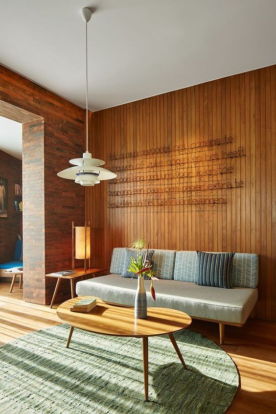Mid-Century Modern Living Room with Wood Paneling