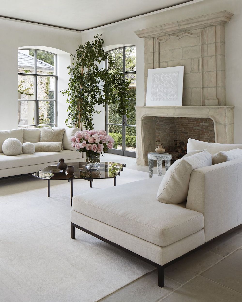 Neutral Living Room Decor with Beige Sofa via Jill Egan Interiors