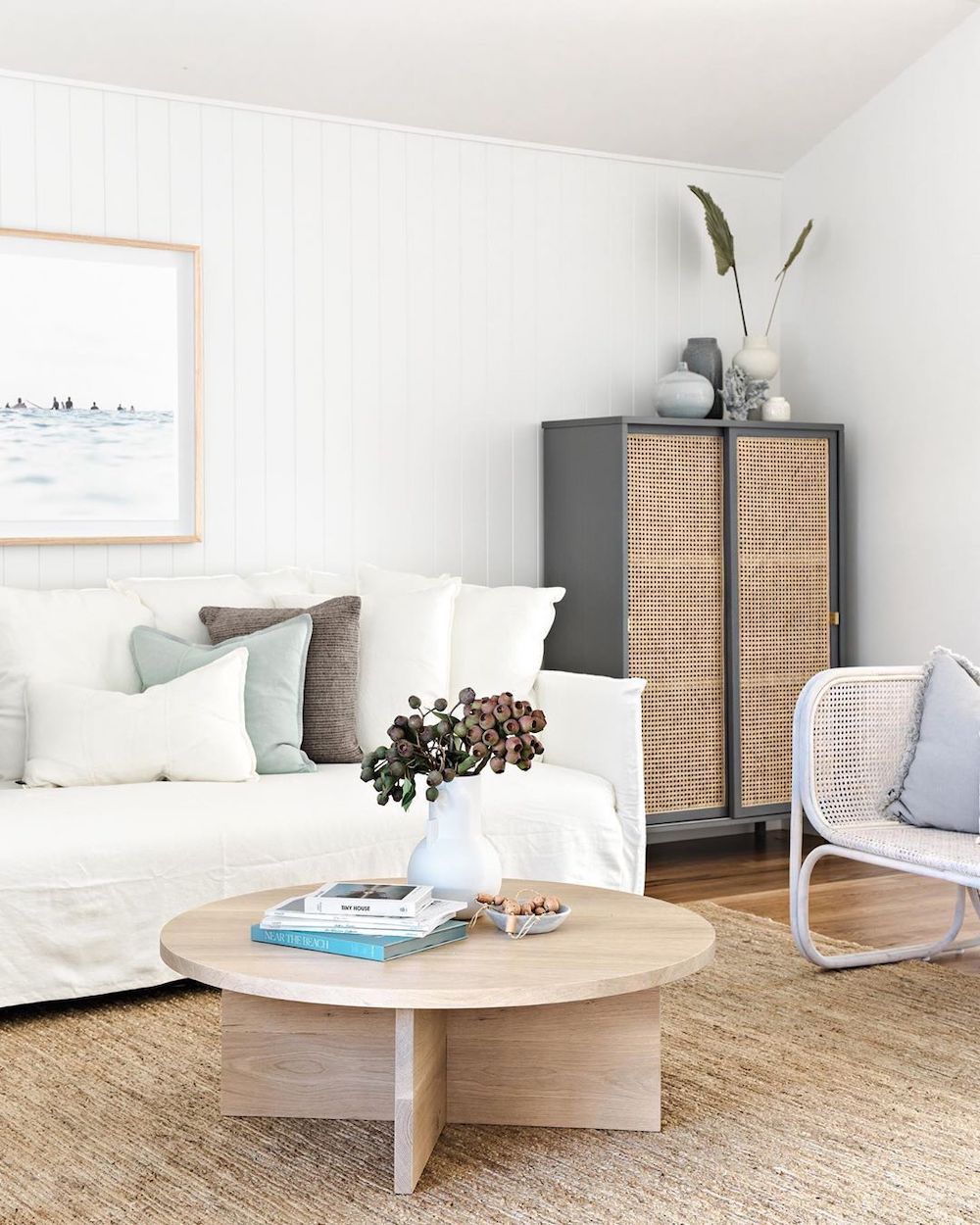 Neutral Living Room with Pops of Faded Colors via @the_stables_