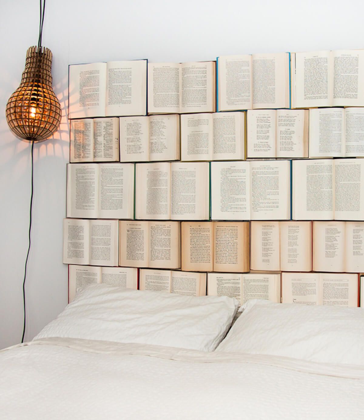 Open book headboard bedroom decor for book lovers via Design Every Day