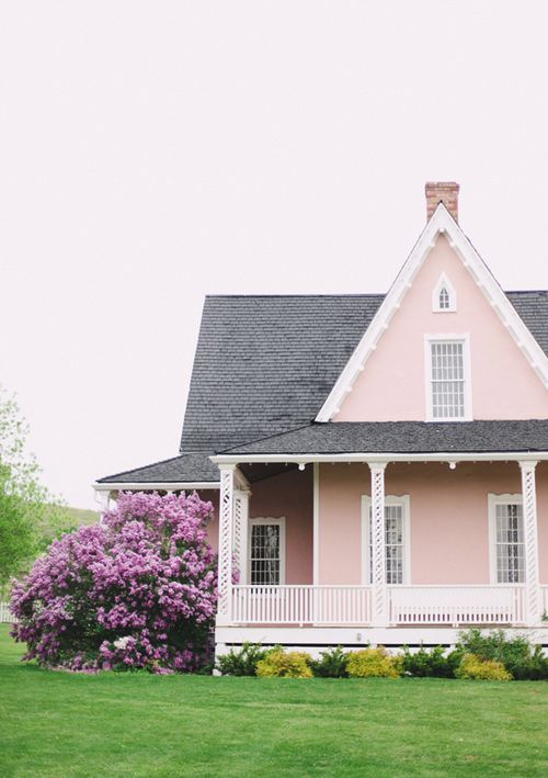 Pink House with Purple Flowers via Heir and Space