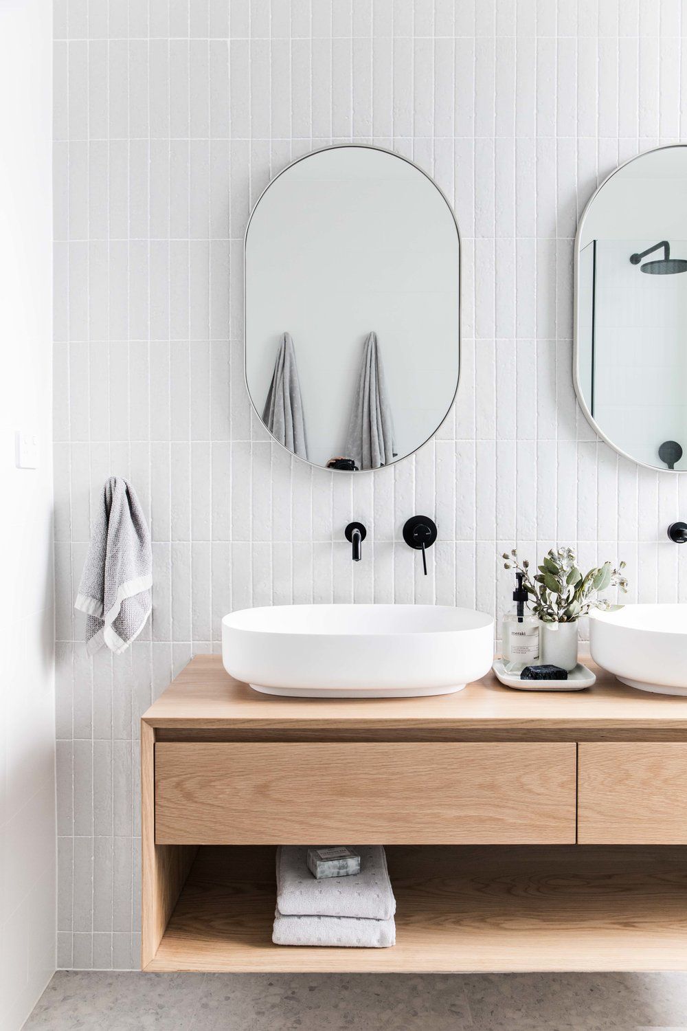 Scandinavian Bathroom Decor Ideas with Gray Subway Tile via thestables