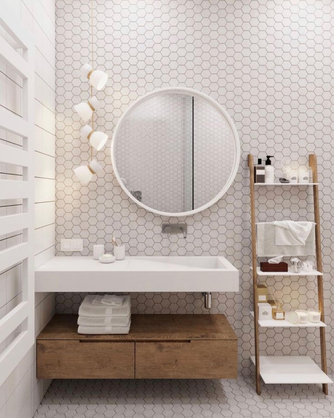 Scandinavian Bathroom Design with Honeycomb wall tile via @diam_home