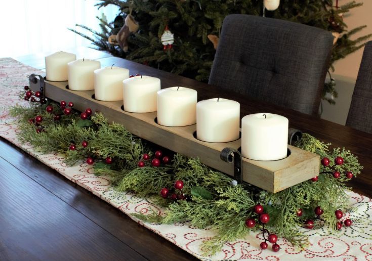 DIY Row of Candles Christmas Centerpiece via HandmadeWeekly