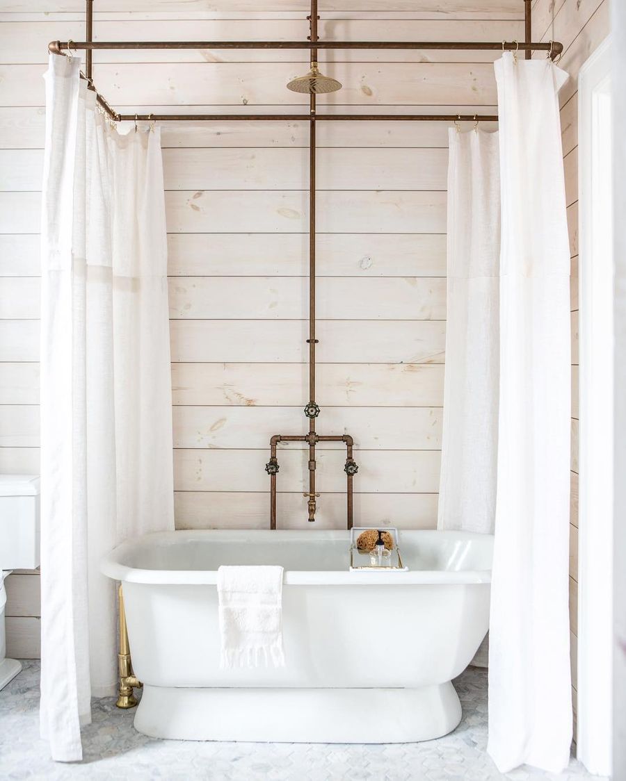 Aged brass hardware-in-Farmhouse Bathroom with-via-@thisoldhudson