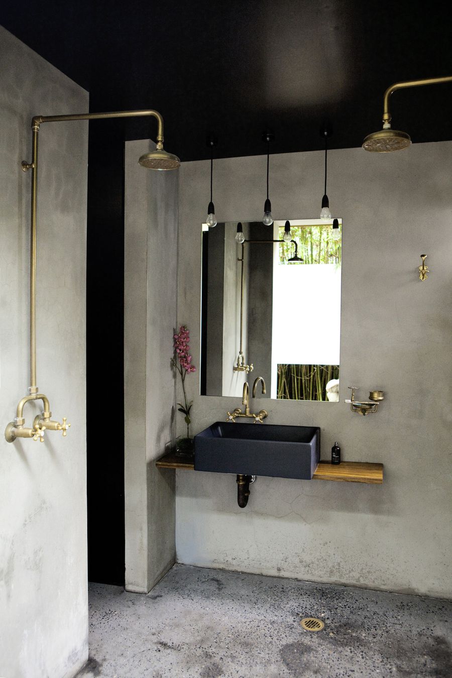 Black Ceiling Industrial Bathroom via Marika Jarv