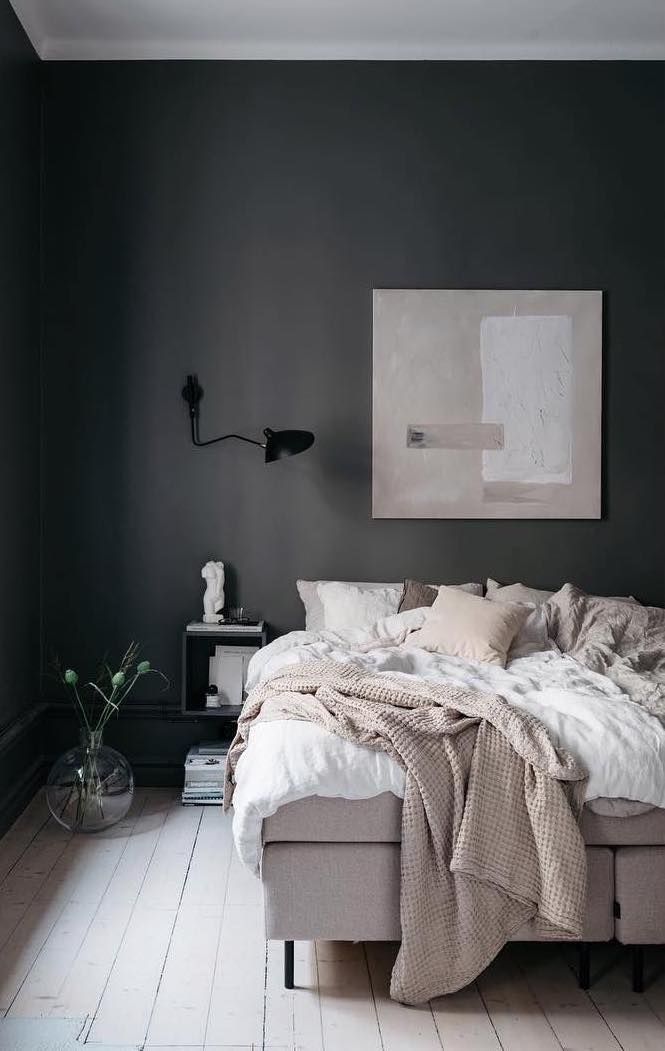 Black walls in a Scandinavian Bedroom Design via @an.interior.affair