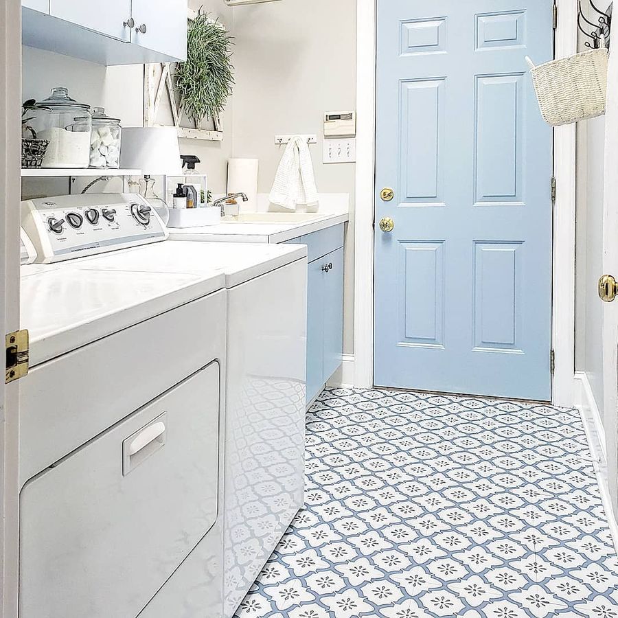 Blue Door in Coastal Laundry Room with Baby Blue Door via @asimplystylednest