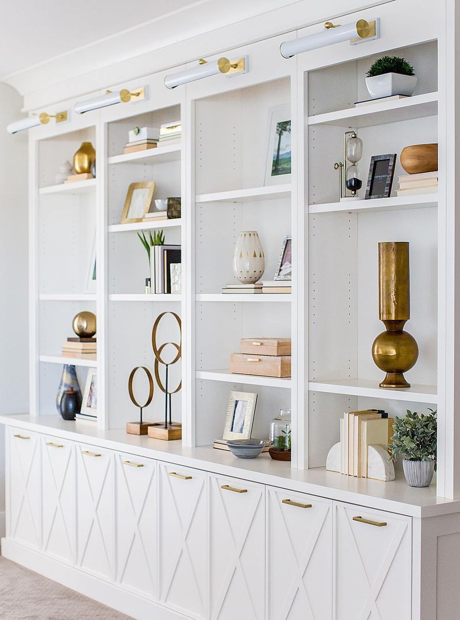 Built-in Bookcase with brass accents via @sitamontgomeryinteriors