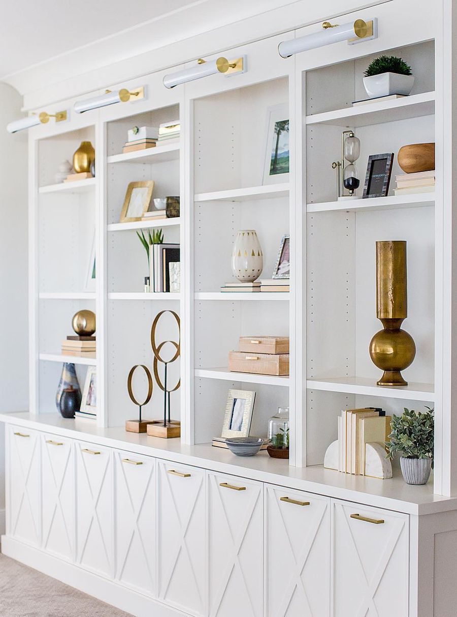 Decorating Ideas For Living Room With Built In Shelves Www Resnooze Com   Built In Bookcase With Brass Accents Via @sitamontgomeryinteriors 