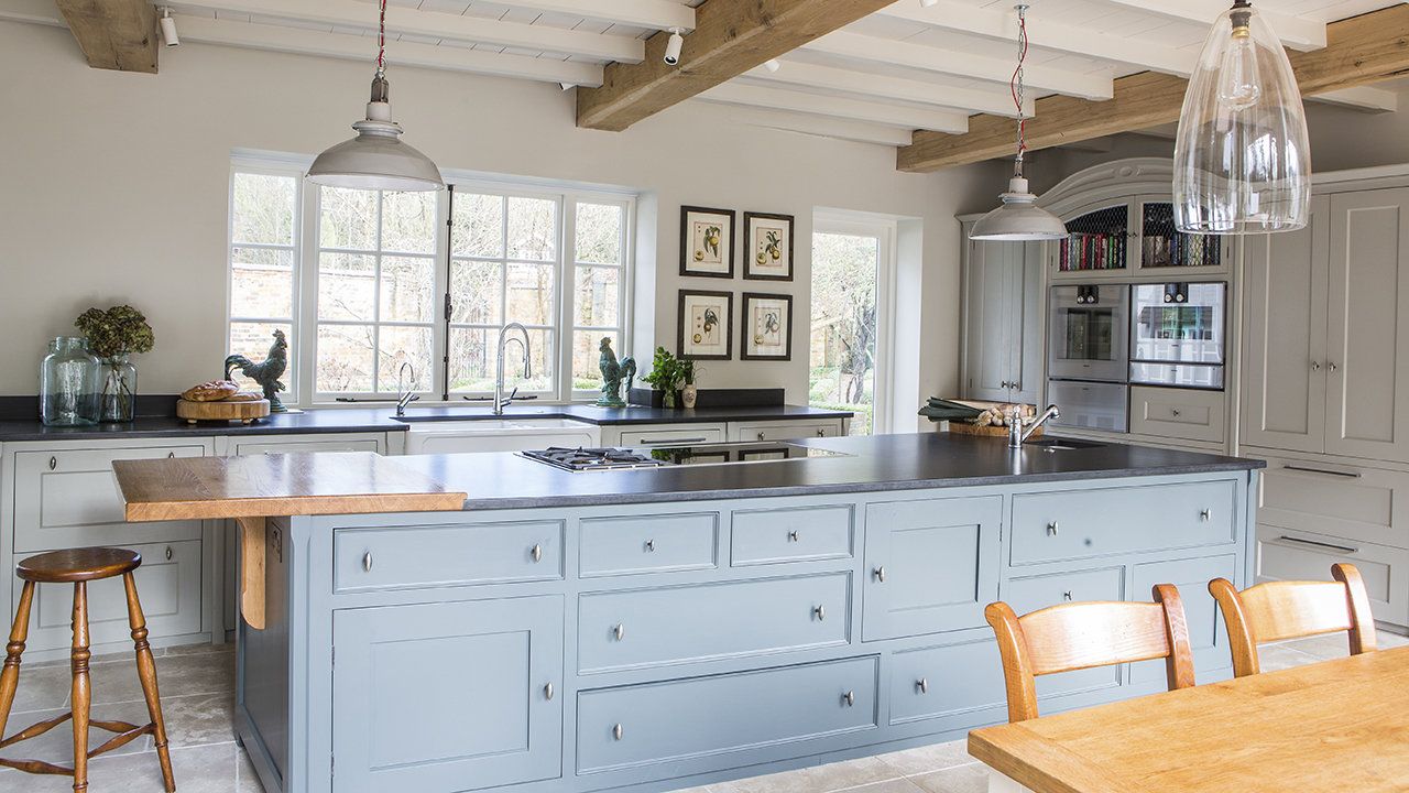 Butcher Block Kitchen Island in Country Kitchen via Mark Taylor Design