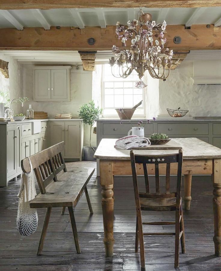 Crystal Chandelier in a Rustic English Country Kitchen via DeVol Kitchens