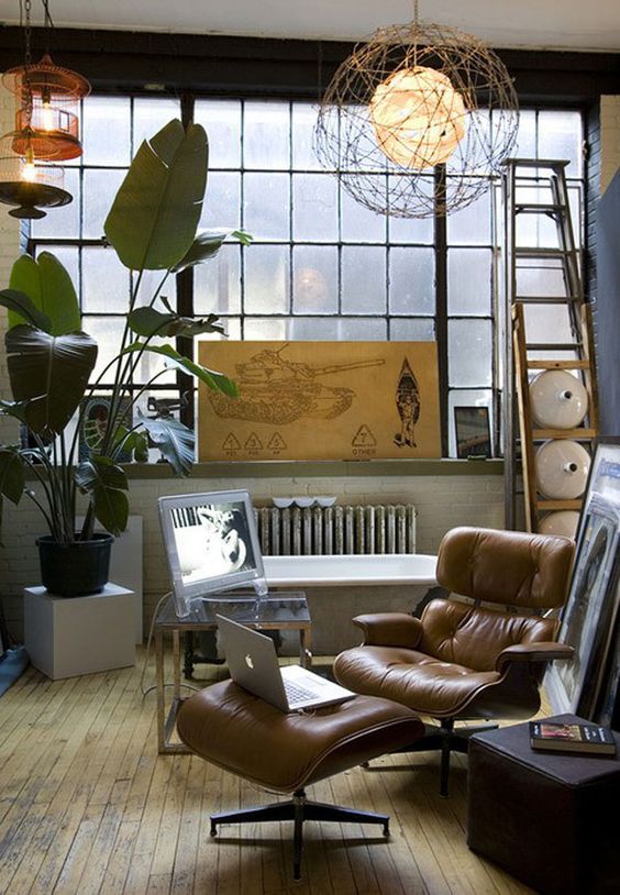 Eames Lounge Chair in a Mid-Century Office Corner Space