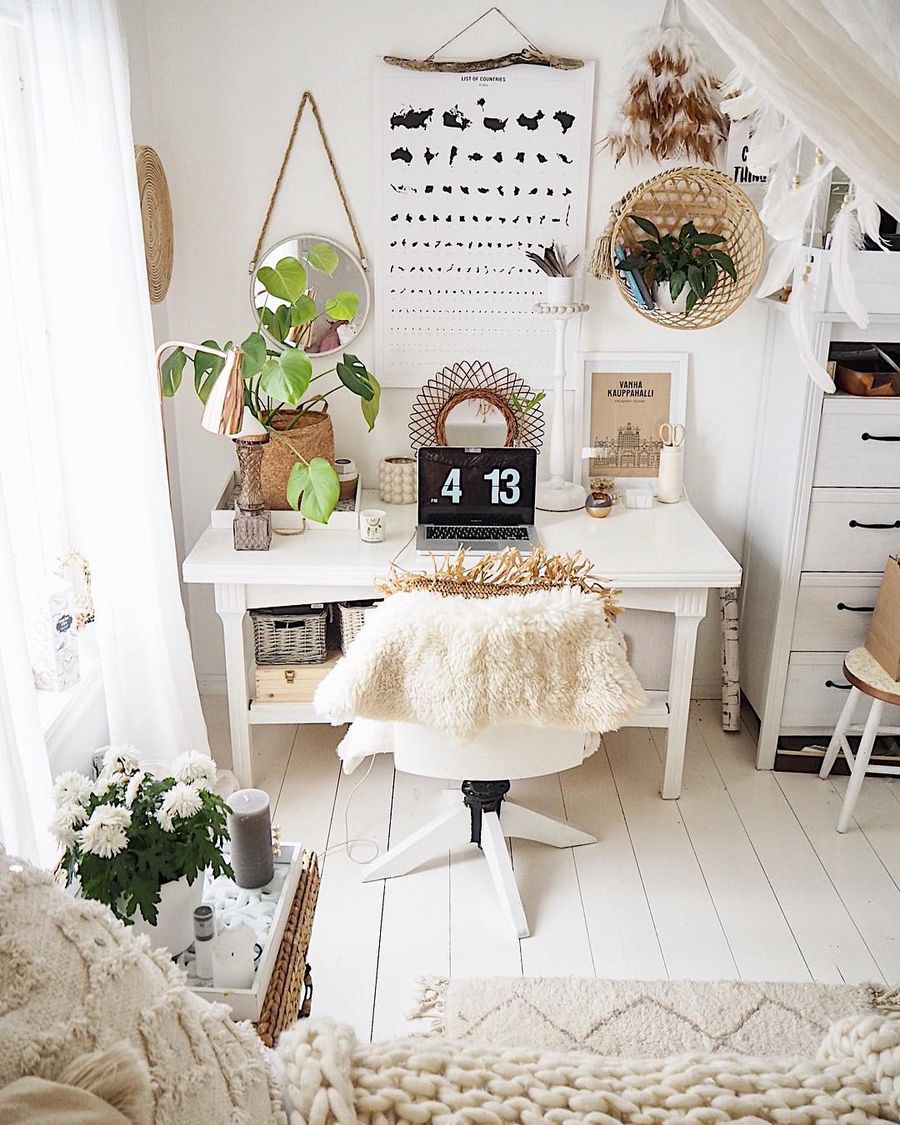 white boho desk chair