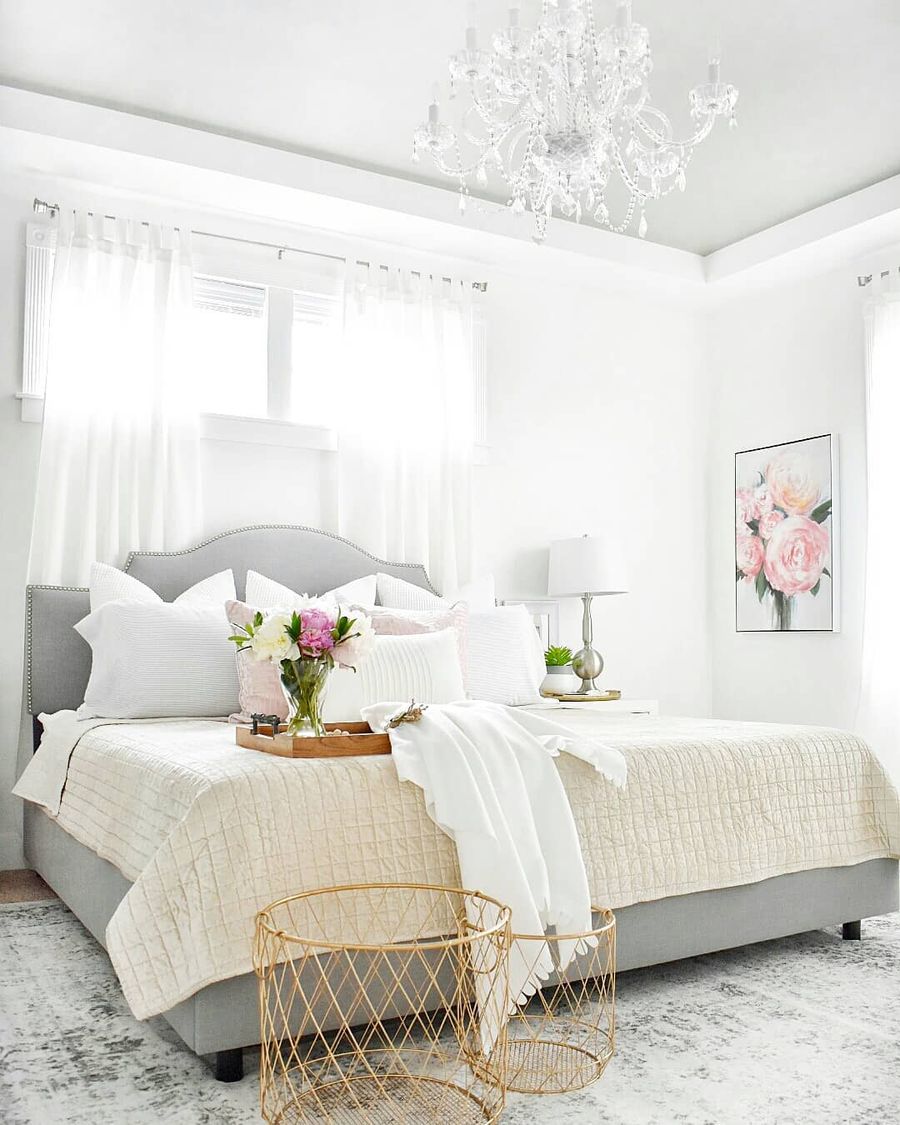 Floral Painting on wall Spring Bedroom Decor via @decorandmoredesigns