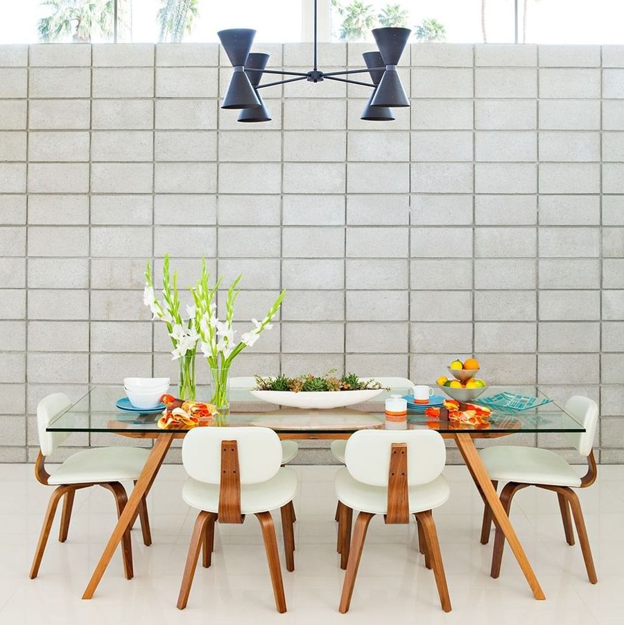 Glass Dining Table in Mid-Century Modern Dining Room Decor via @theatomicranch