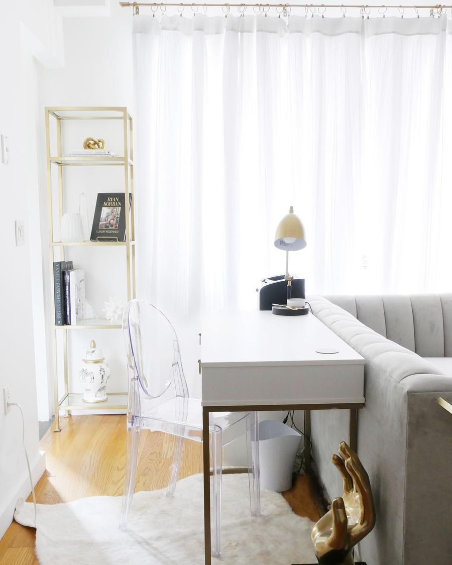 Gold Etagere in a Glam Office Space in the Living Room via @citychicdecor