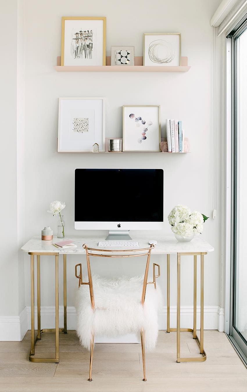 Gold Metal Accents in a Feminine Office Decor via @laurenpressey