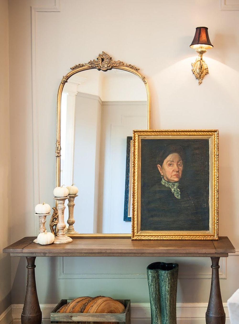 Gold Mirror in a French Country Entryway via @brooklynlimestone