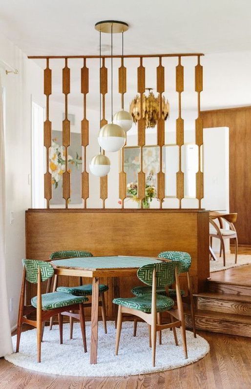 Mid-Century Modern Dining Room With Wood Room Divider